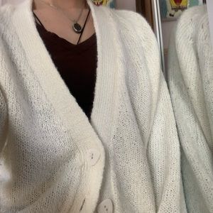 White cardigan sweater